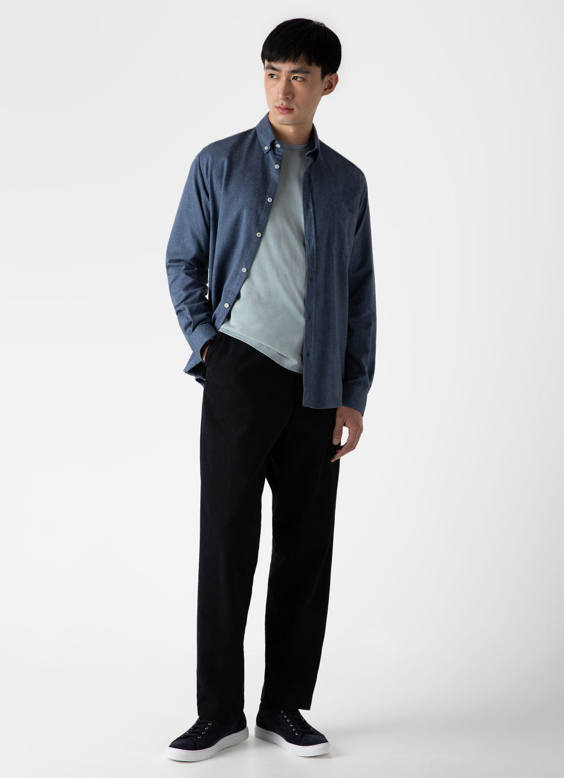 Men's Button Down Flannel Shirt in Blue Melange