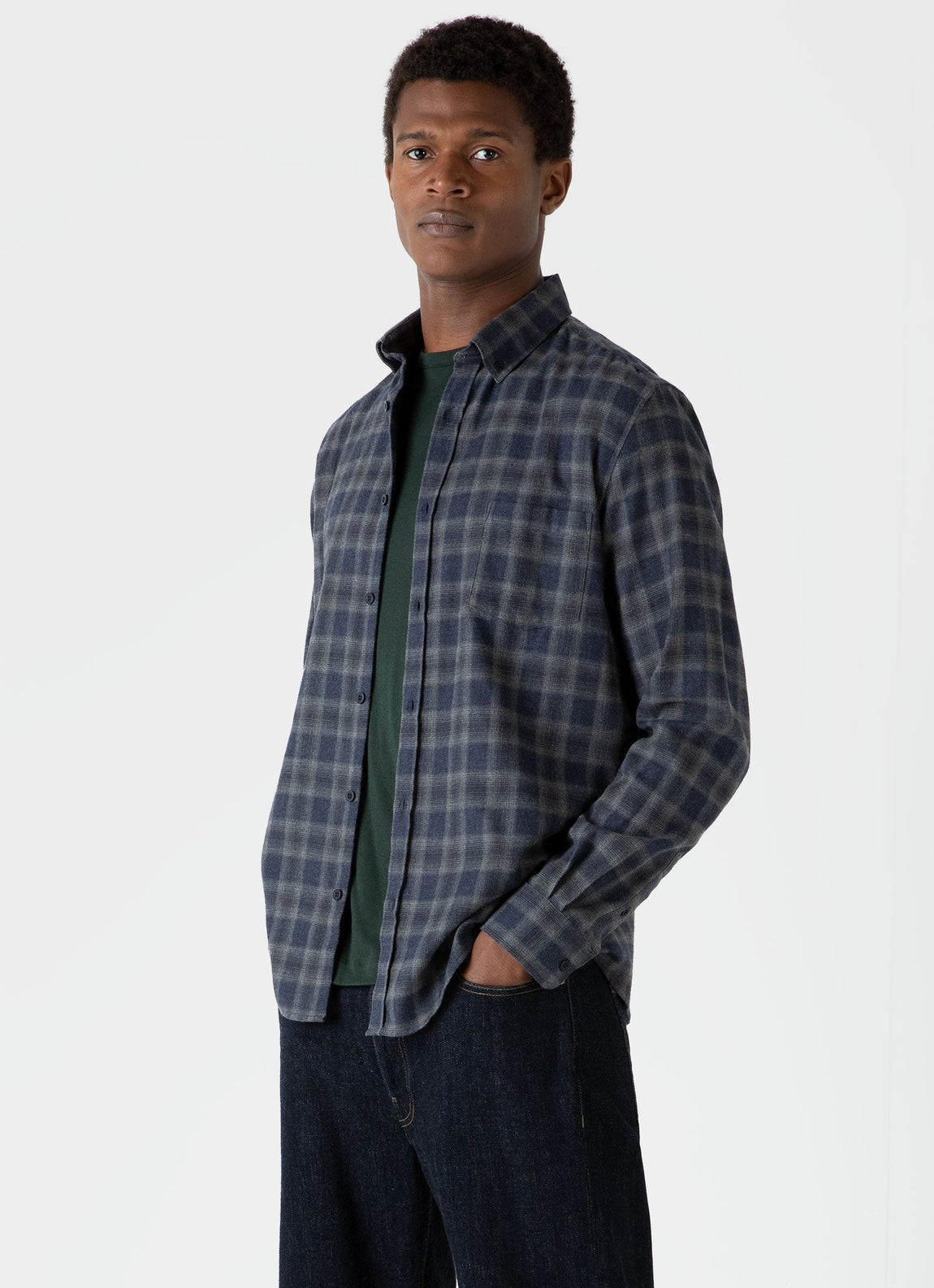 Men's Button Down Flannel Shirt in Navy Check
