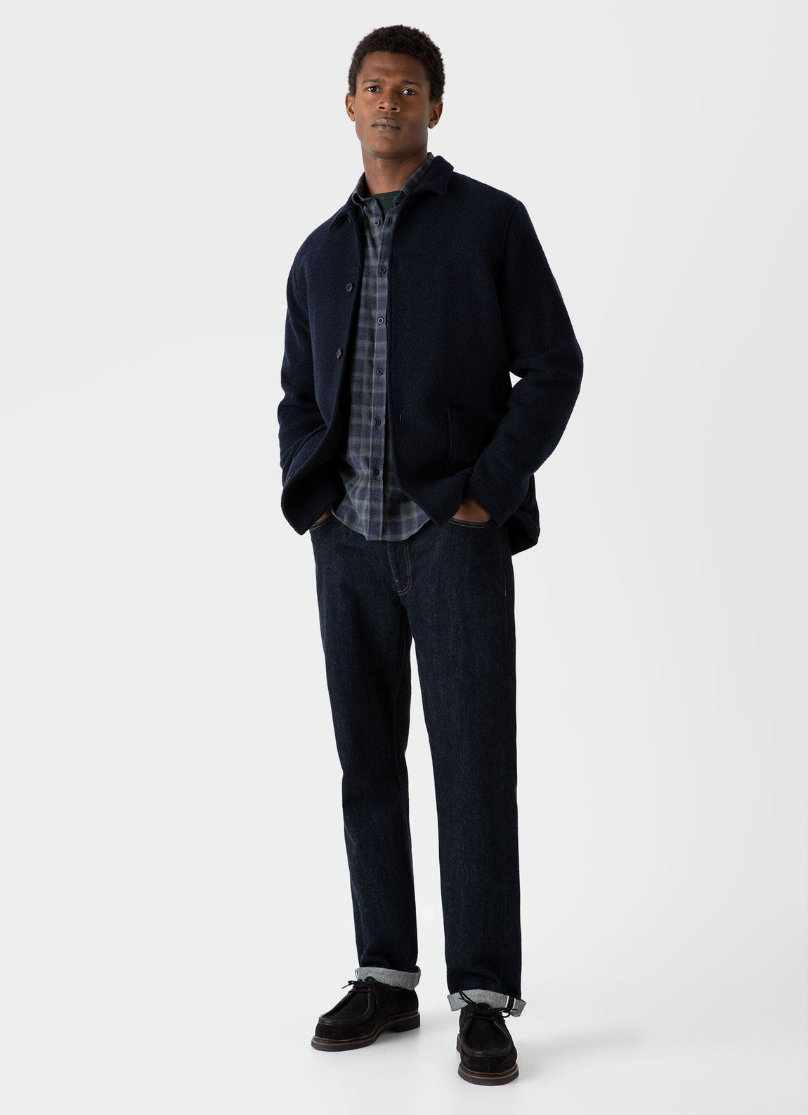 Men's Button Down Flannel Shirt in Navy Check