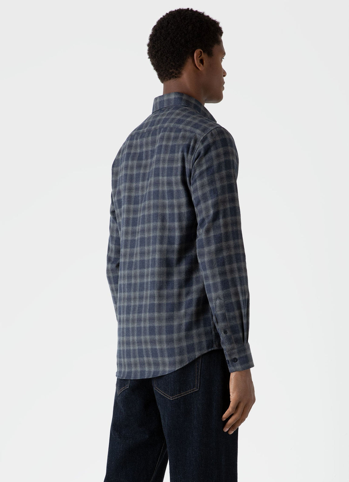 Men's Button Down Flannel Shirt in Navy Check