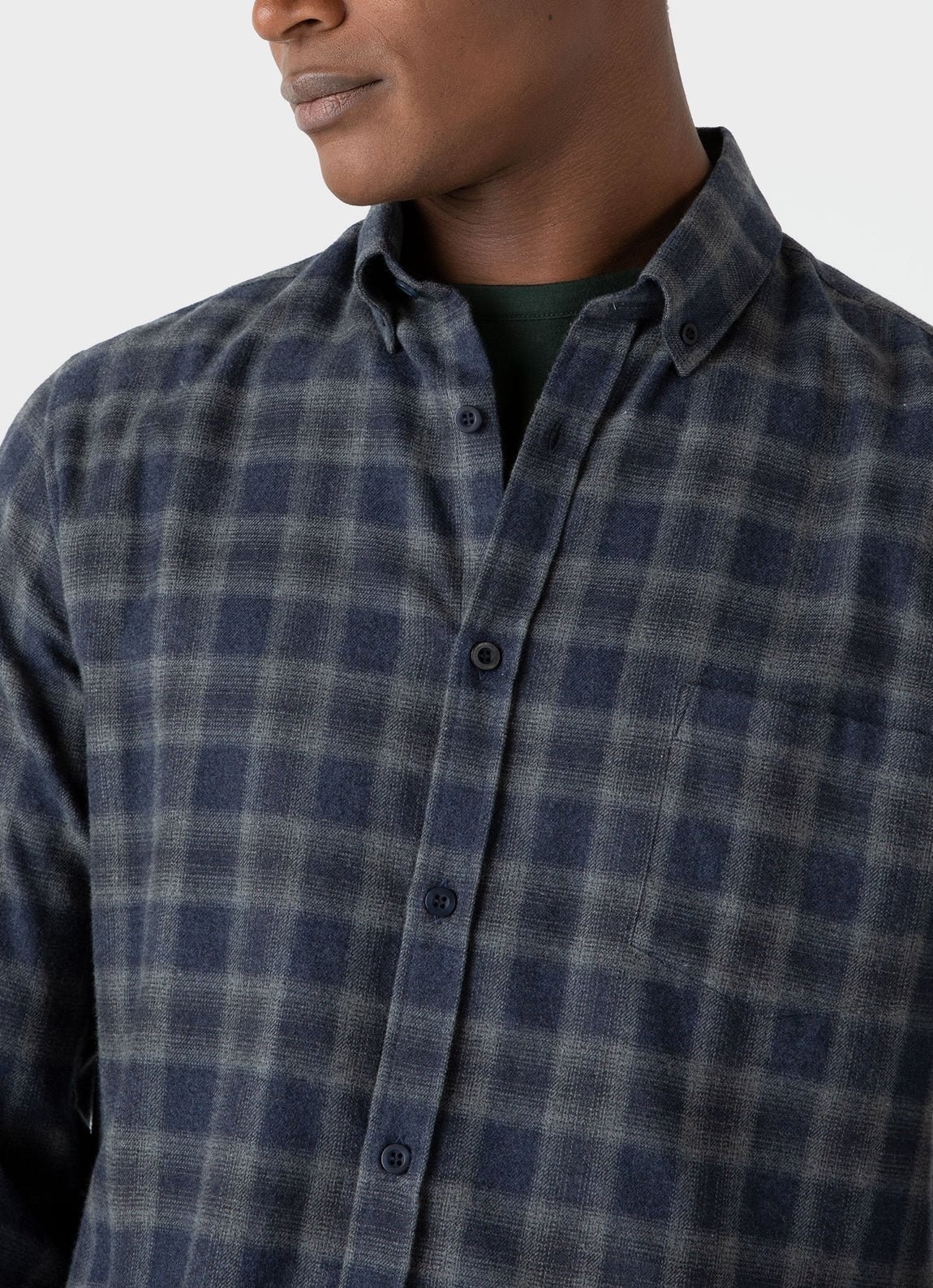 Men's Button Down Flannel Shirt in Navy Check