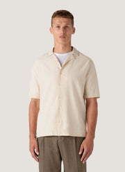 Men's Loose Weave Check Camp Collar Shirt in Ecru