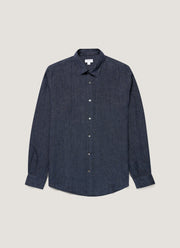 Men's Linen Shirt in Navy Melange