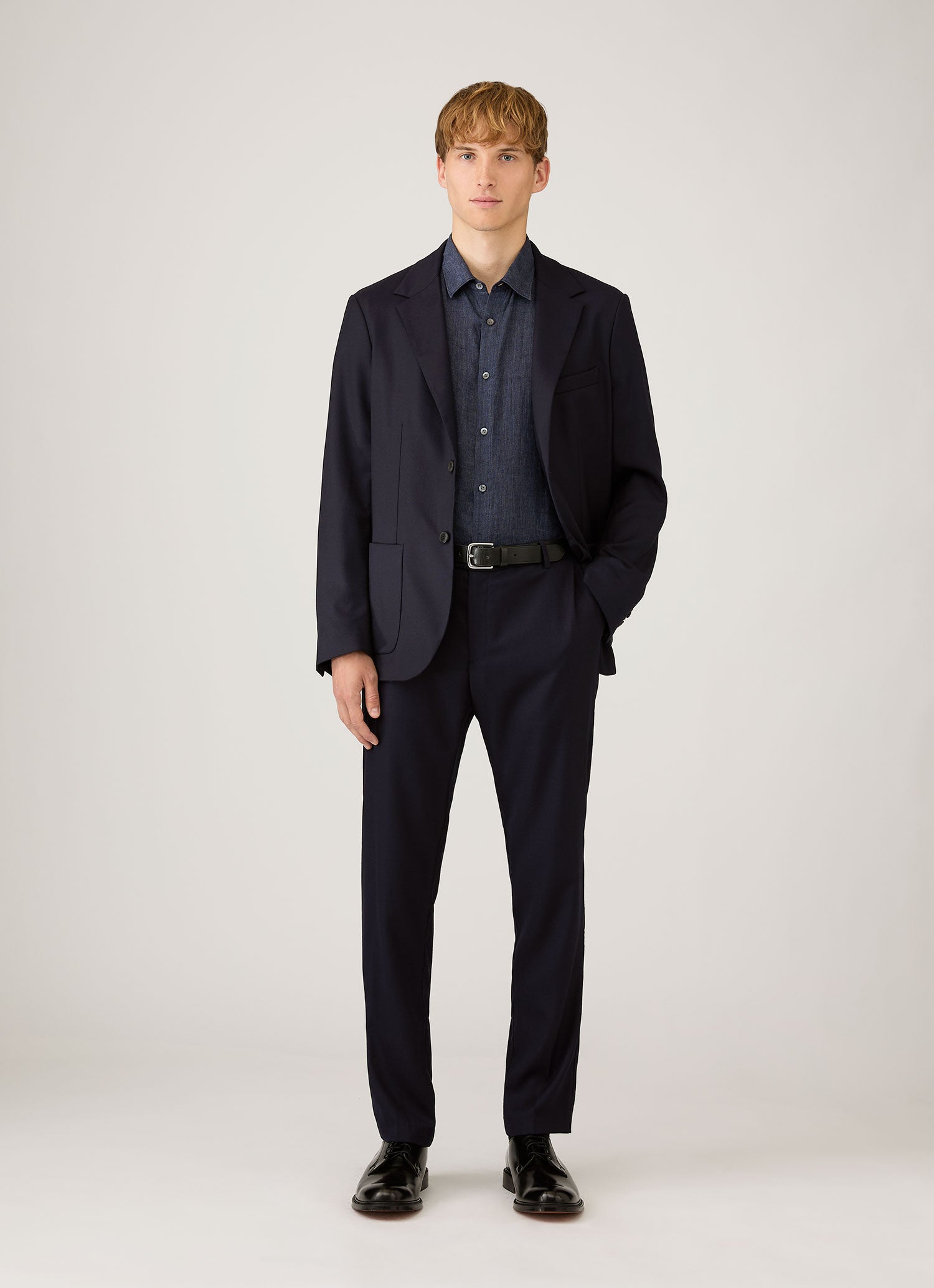 Men's Linen Shirt in Navy Melange