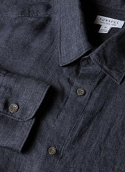 Men's Linen Shirt in Navy Melange