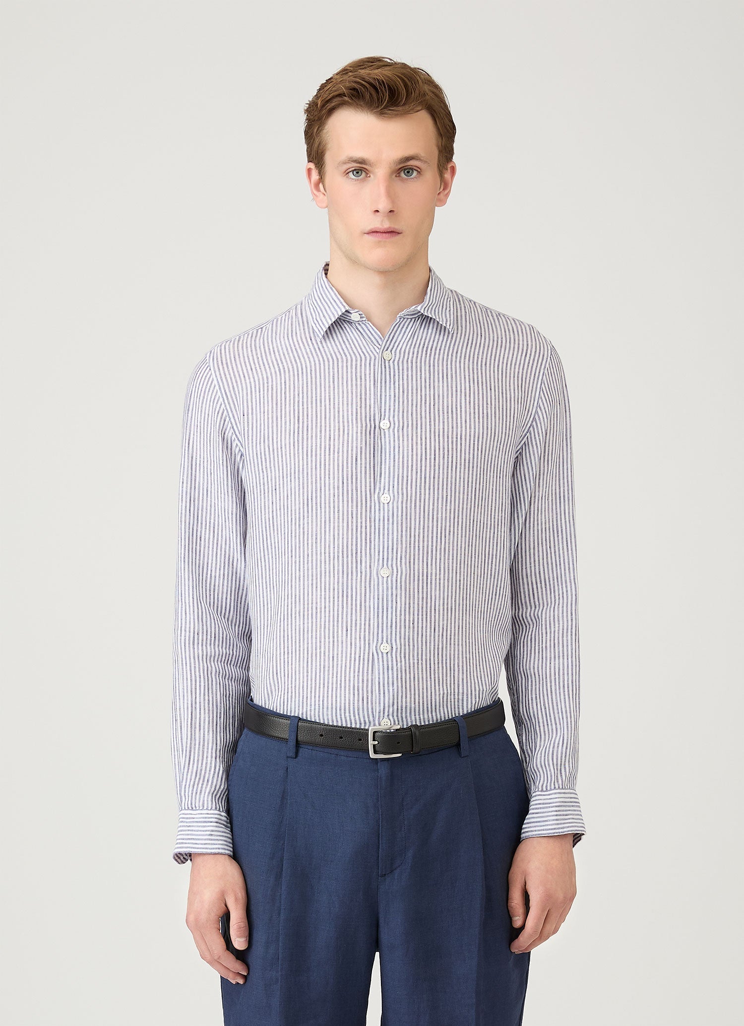Men's Linen Shirt in Navy/White Linen