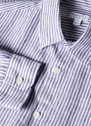 Men's Linen Shirt in Navy/White Linen