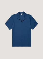 Men's Short Sleeve Textured Jersey Shirt in Soft Denim