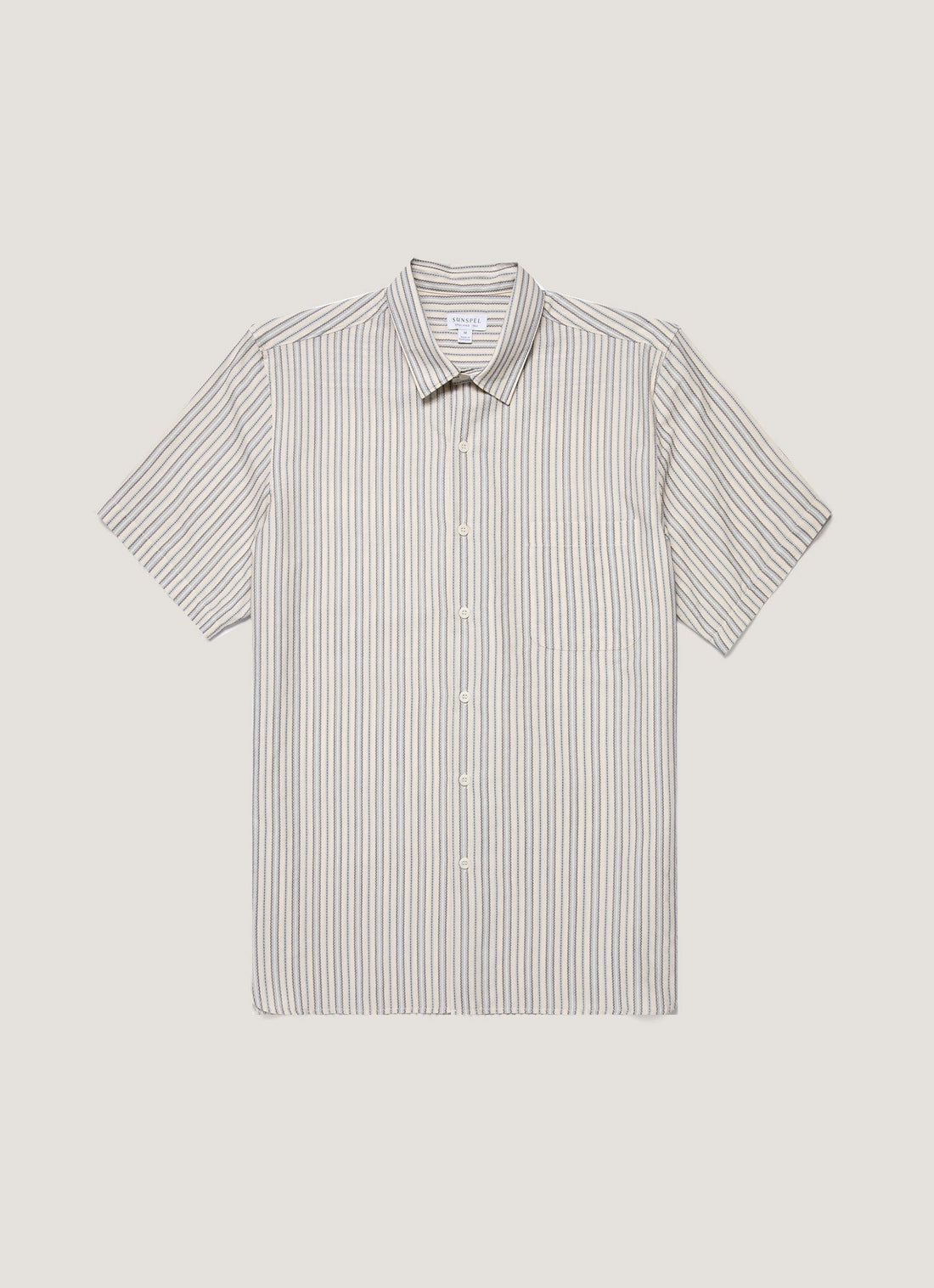 Men's Short Sleeve Vintage Stripe Shirt in Soft Denim/Ecru