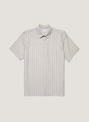 Men's Short Sleeve Vintage Stripe Shirt in Soft Denim/Ecru