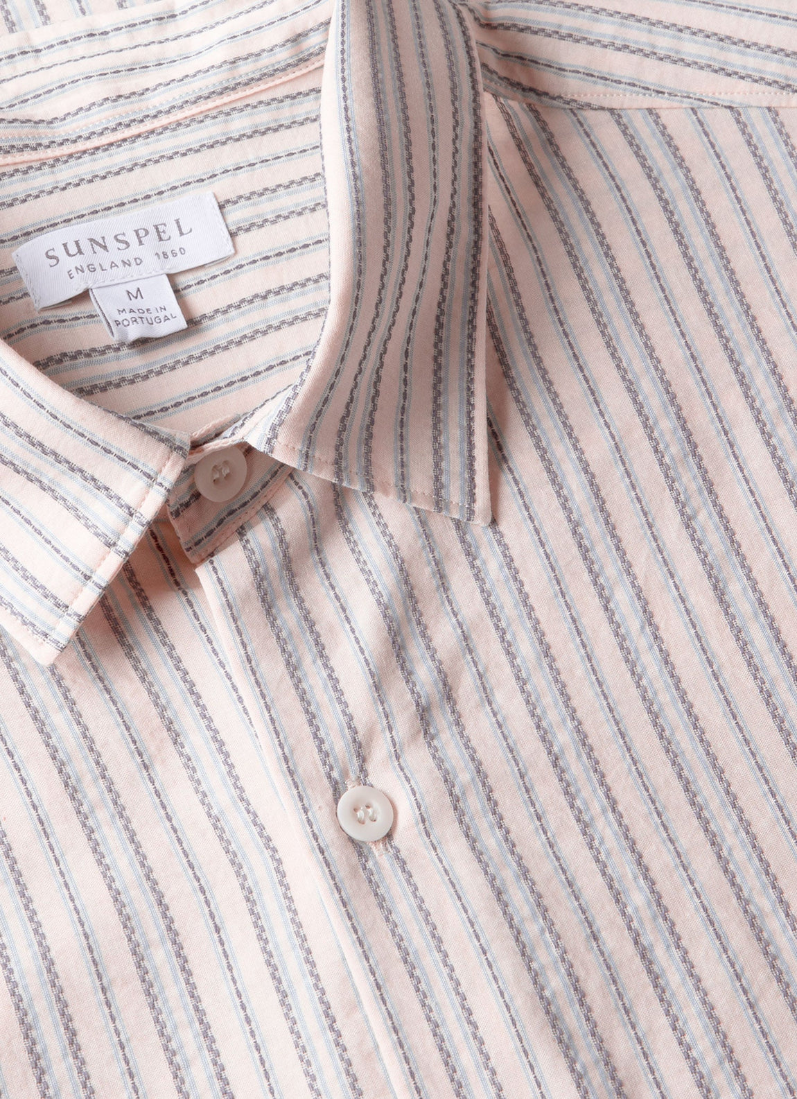 Men's Short Sleeve Vintage Stripe Shirt in Soft Denim/Ecru