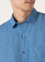 Men's Short Sleeve Linen Shirt in Cool Blue