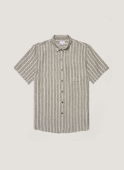 Men's Short Sleeve Linen Shirt in Dusk Green/Ecru