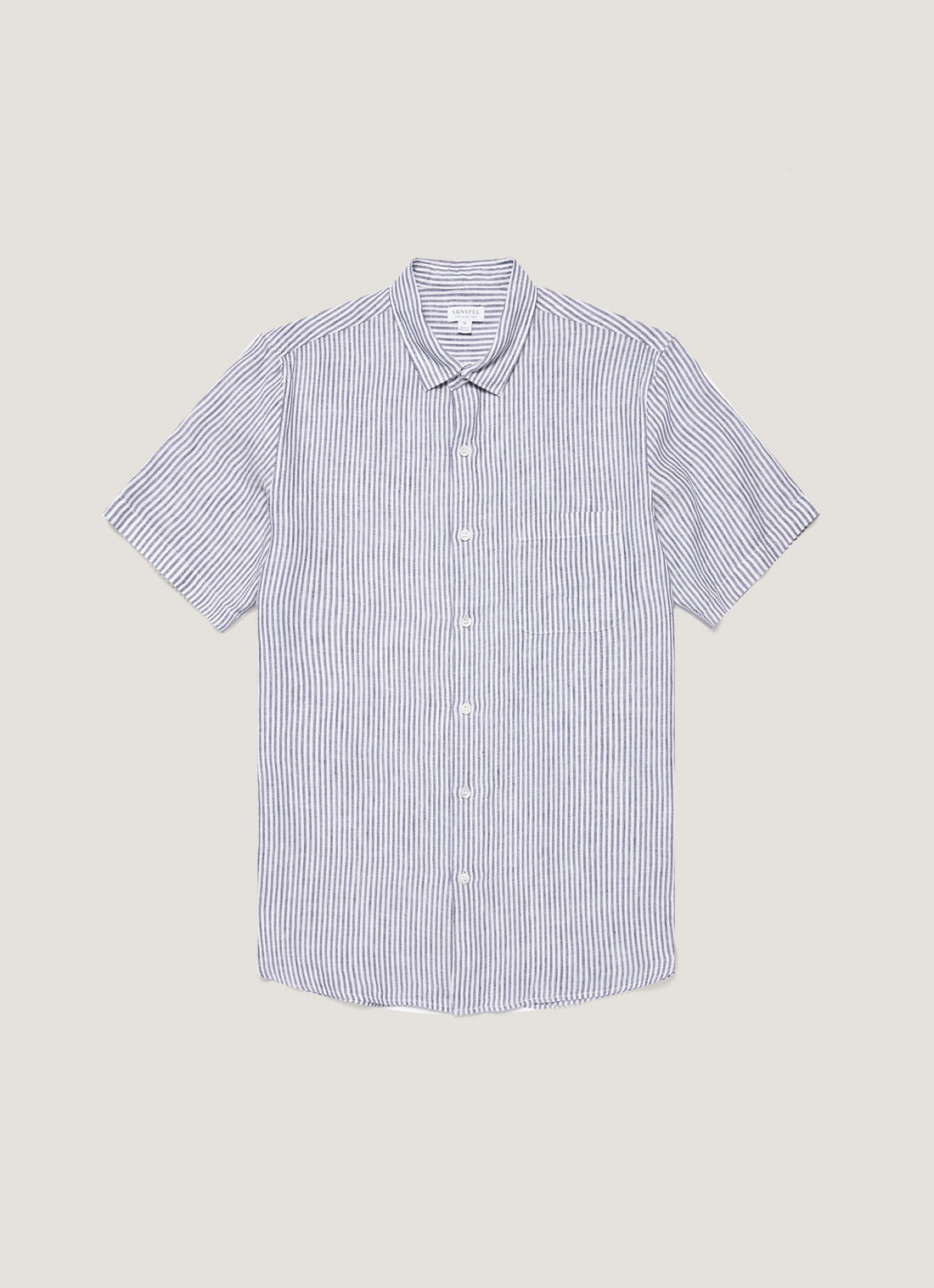 Men's Short Sleeve Linen Shirt in Navy/White