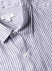 Men's Short Sleeve Linen Shirt in Navy/White