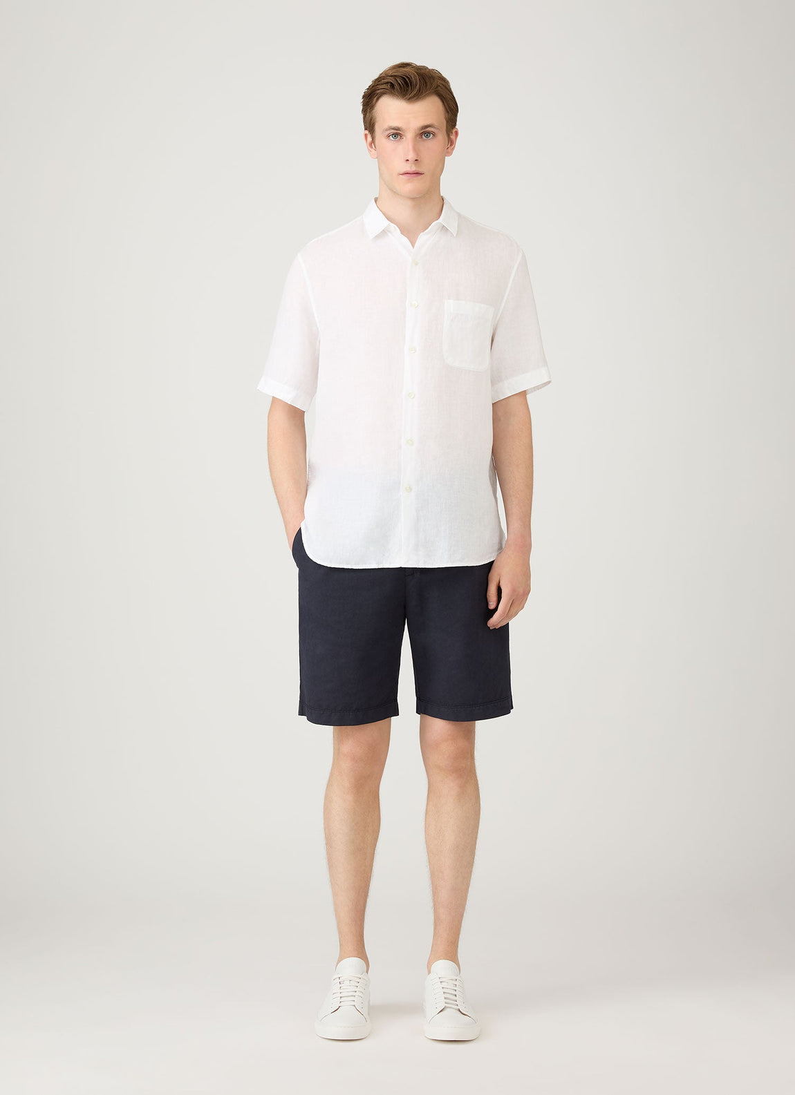 Men's Short Sleeve Linen Shirt in White