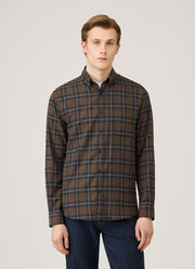 Men's Button Down Flannel Shirt in Bark Check