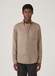 Men's Brushed Cotton Shirt in Light Brown Melange