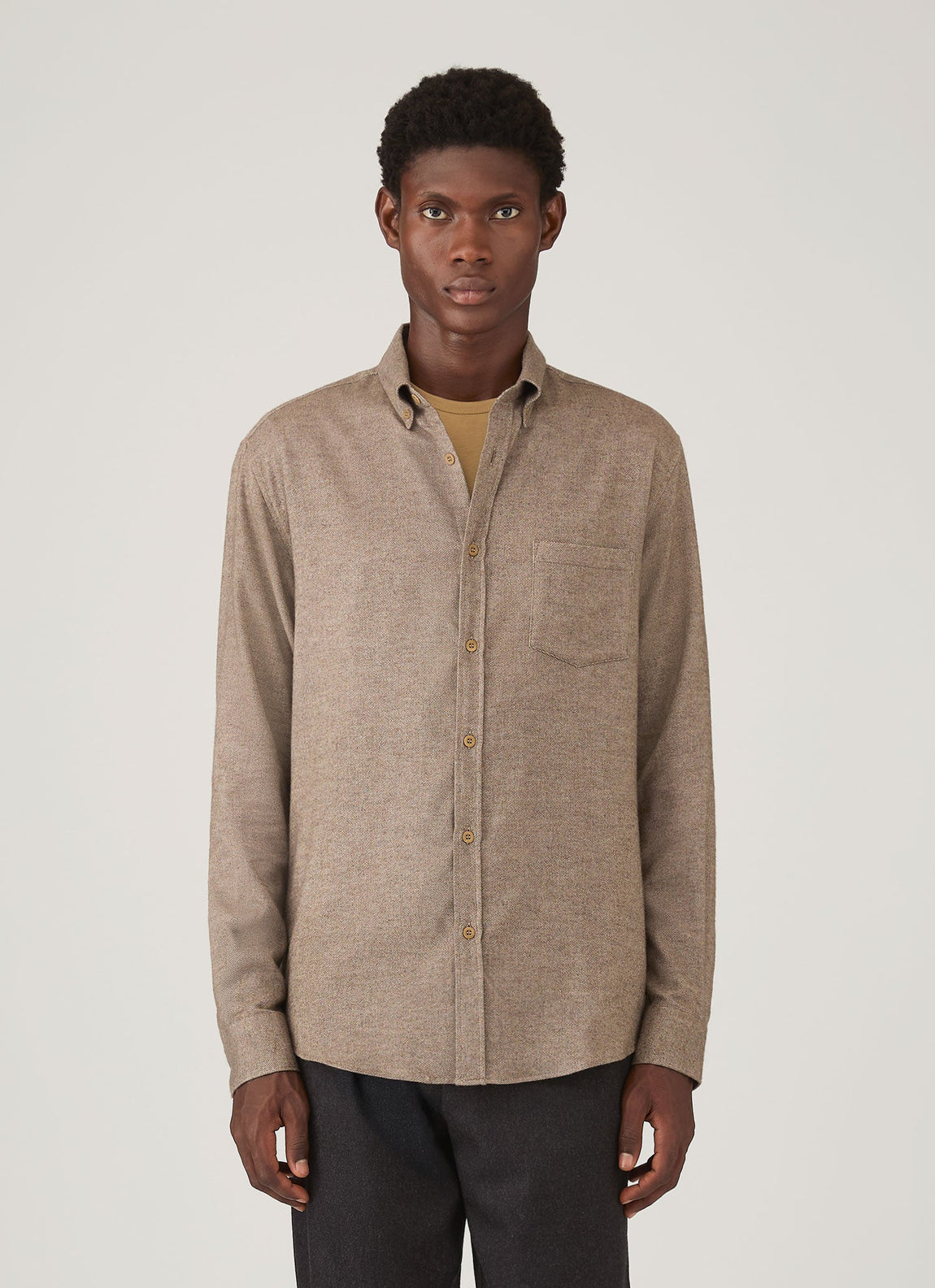 Men's Brushed Cotton Shirt in Light Brown Melange