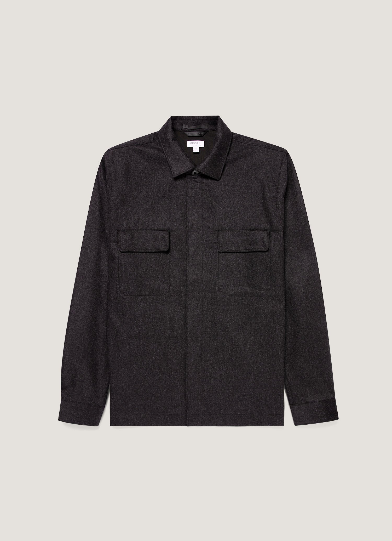 Men's Wool Cashmere Flannel Overshirt in Charcoal Melange