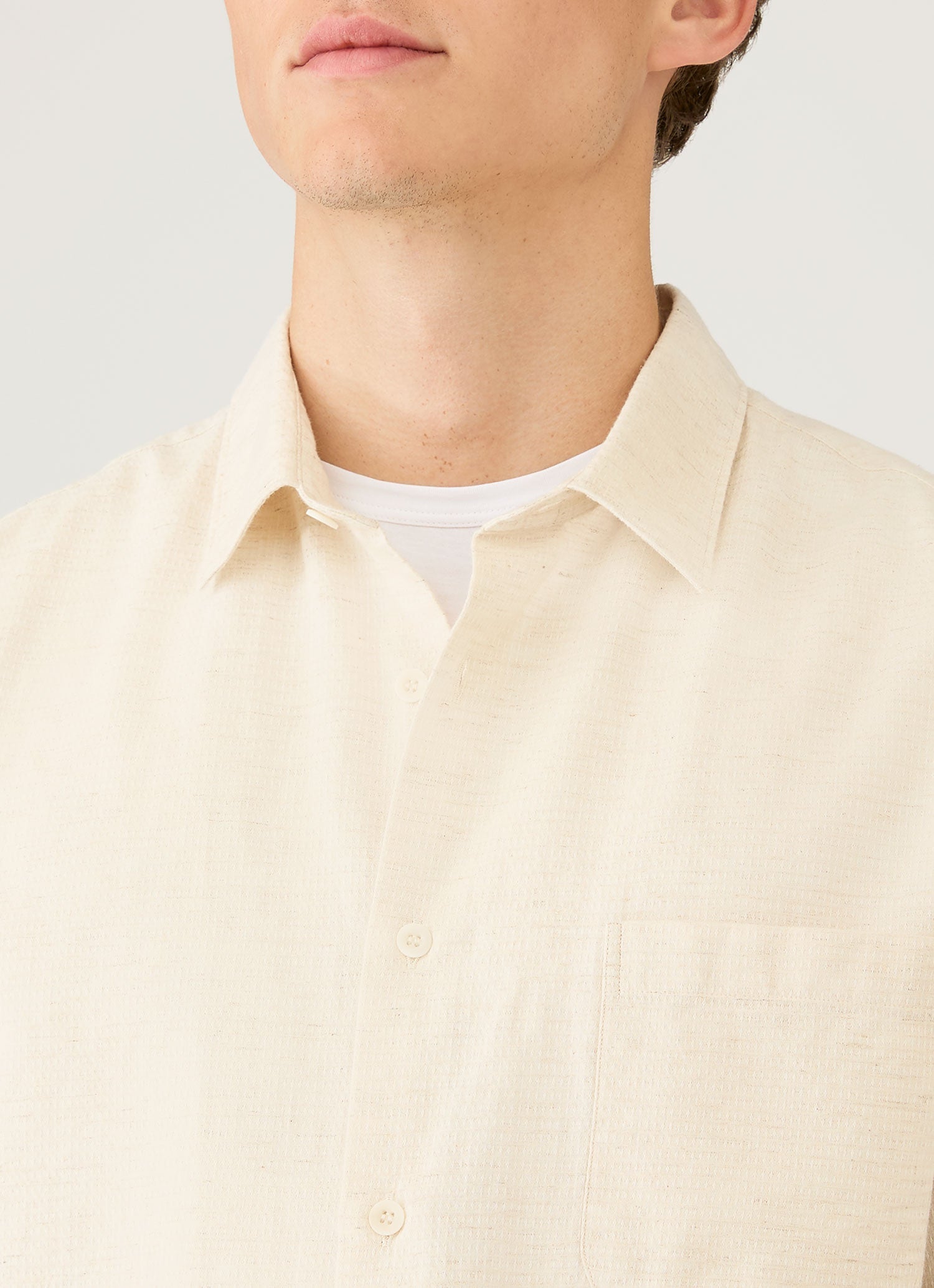 Men's Short Sleeve Cotton Linen Shirt in Ecru