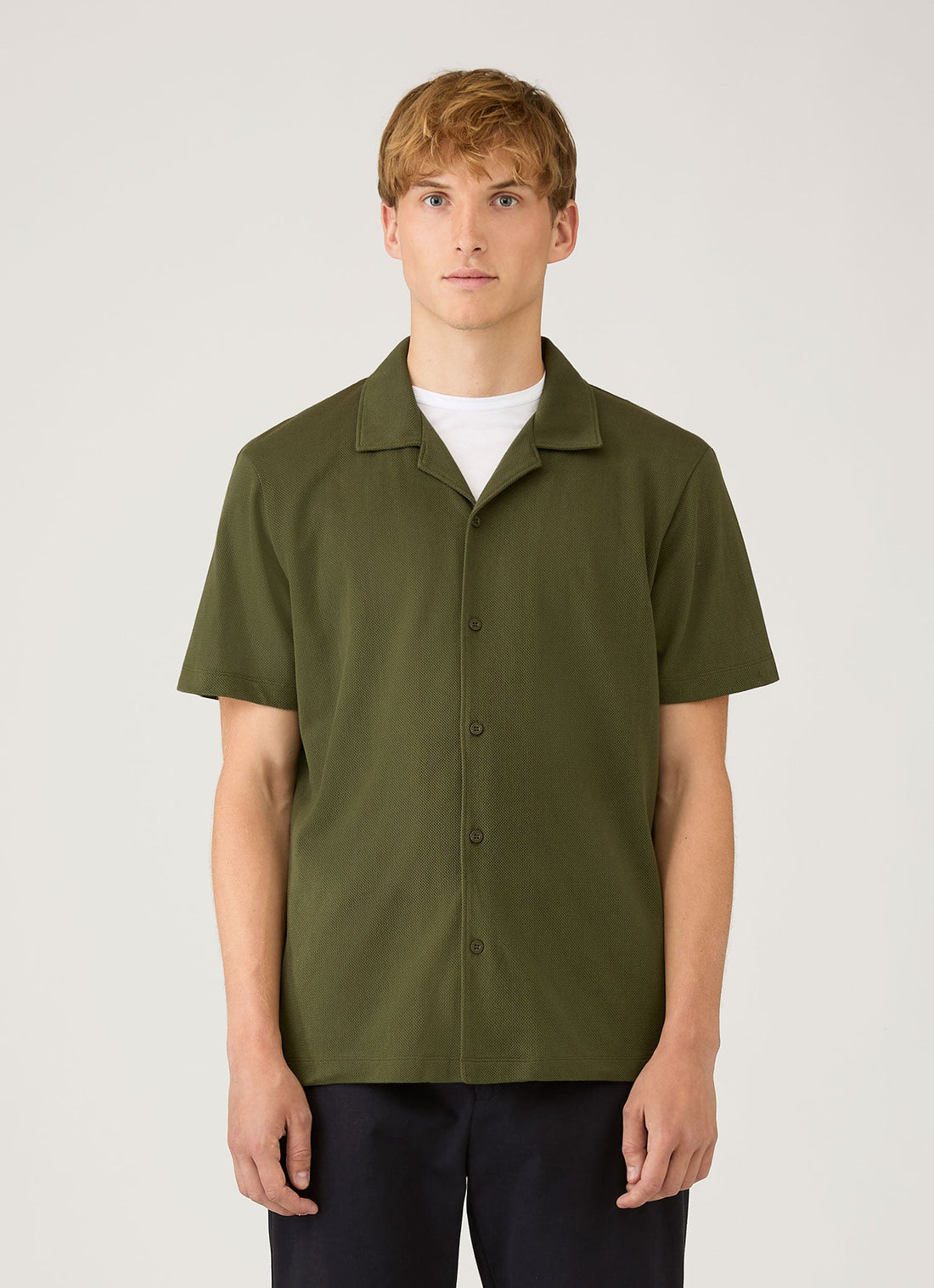 Men's Riviera Camp Collar Shirt in Deep Olive