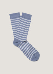 Men's Cotton Socks in Vintage Blue/Ecru