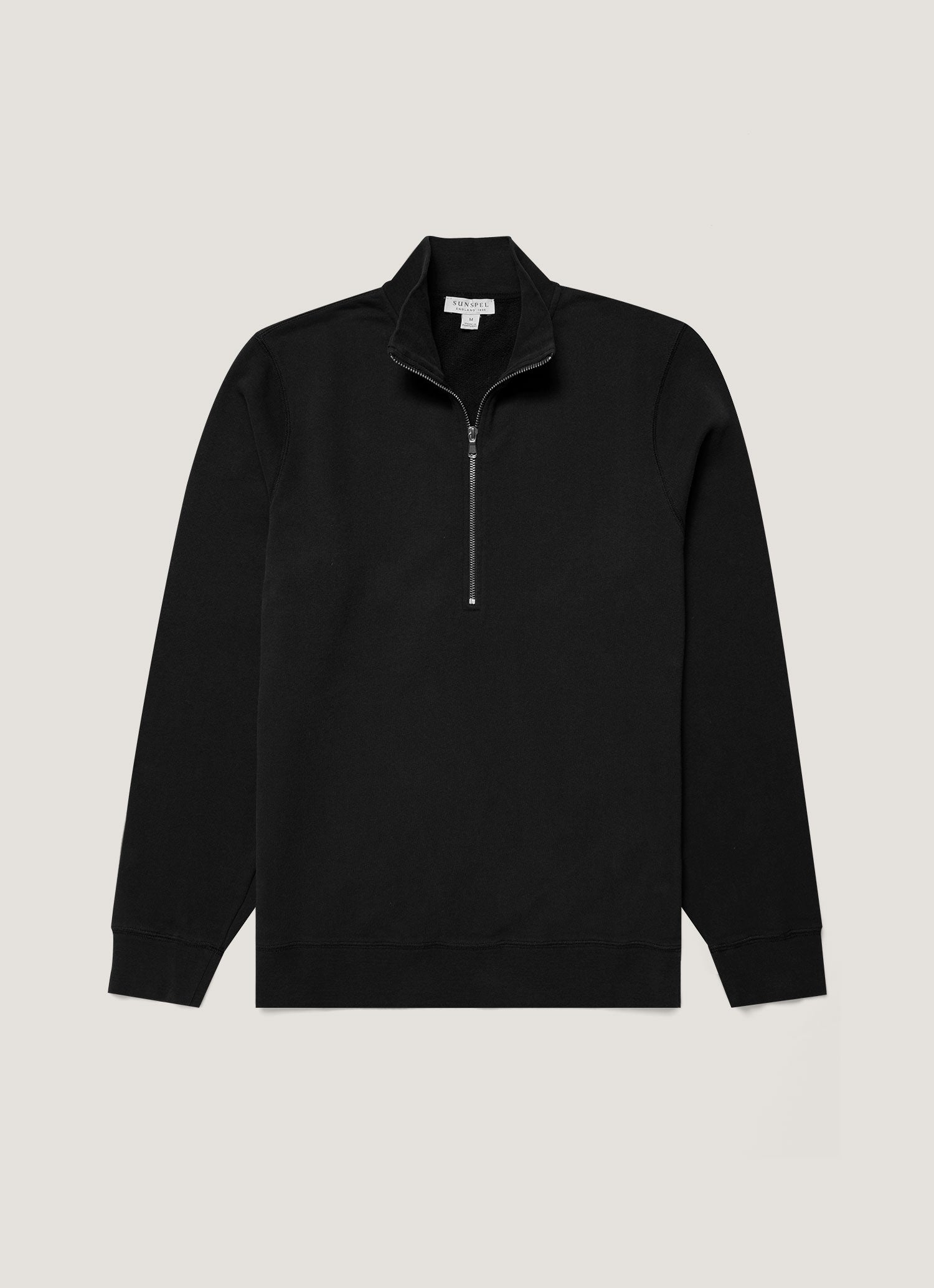 ハーフジップループバックスウェットシャツ （Black）| Sunspel