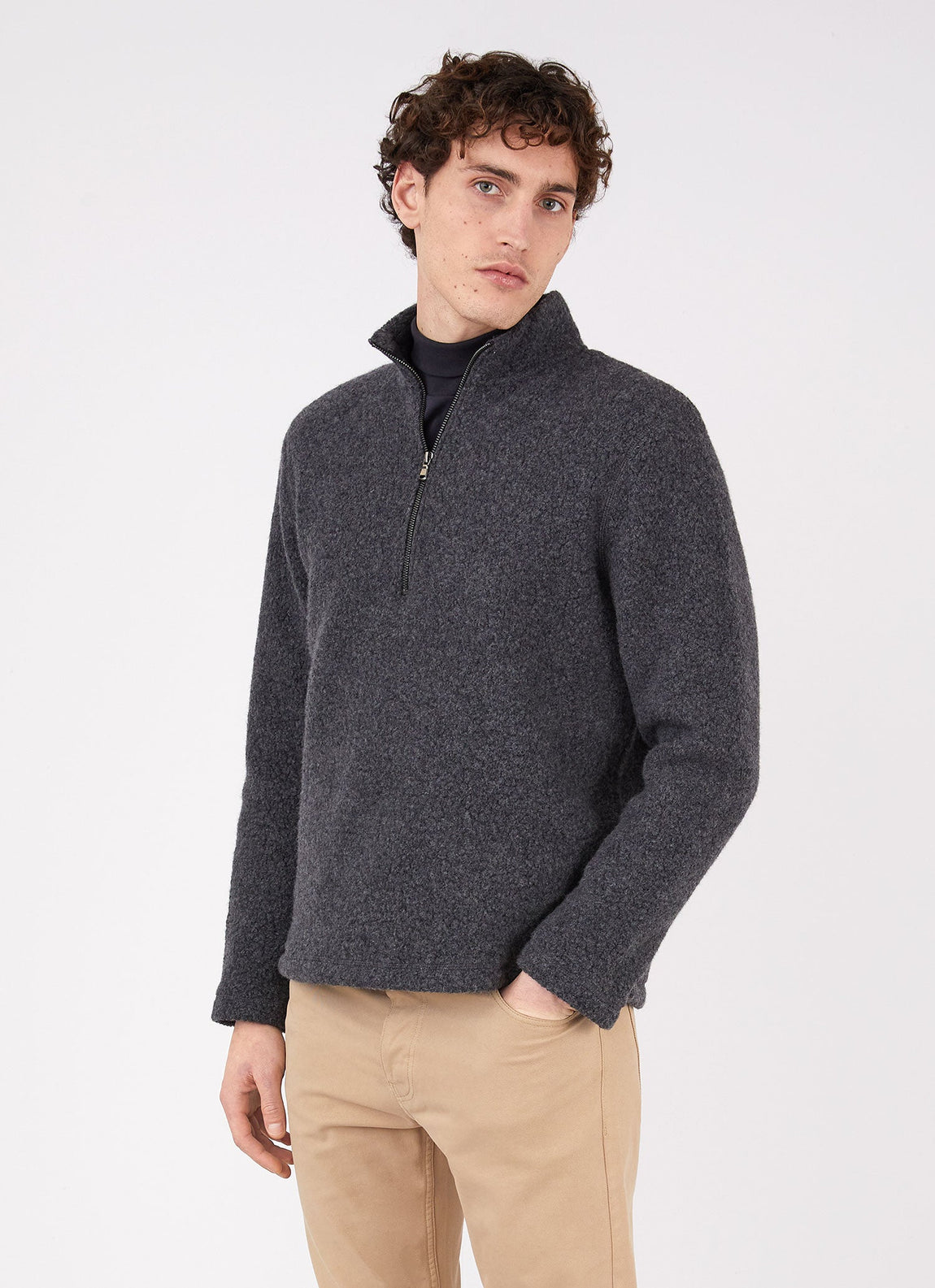 Men's Wool Fleece Zip Neck in Charcoal Melange