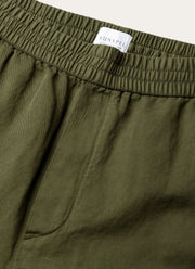 Men's Cotton Linen Drawstring Trouser in Deep Olive