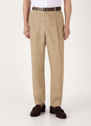 Men's Pleated Linen Trouser in Dune Melange