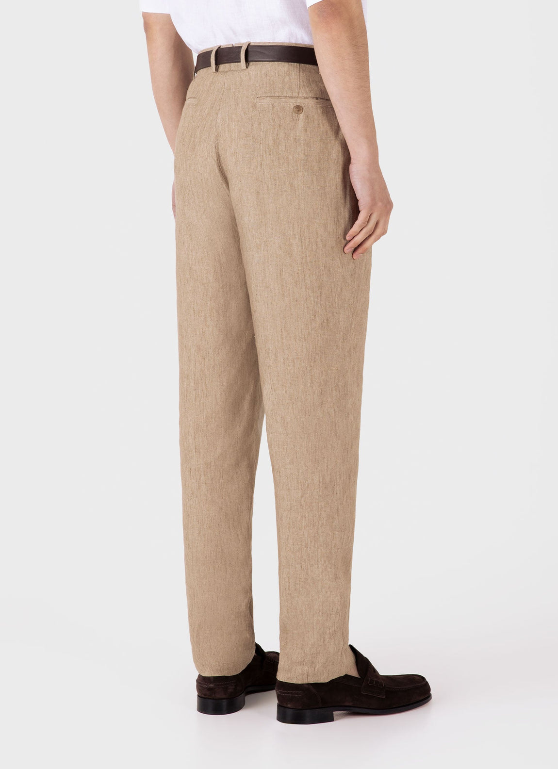 Men's Pleated Linen Trouser in Dune Melange