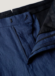 Men's Pleated Linen Trouser in Light Navy