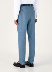 Men's Pleated Linen Trouser in Soft Denim Melange