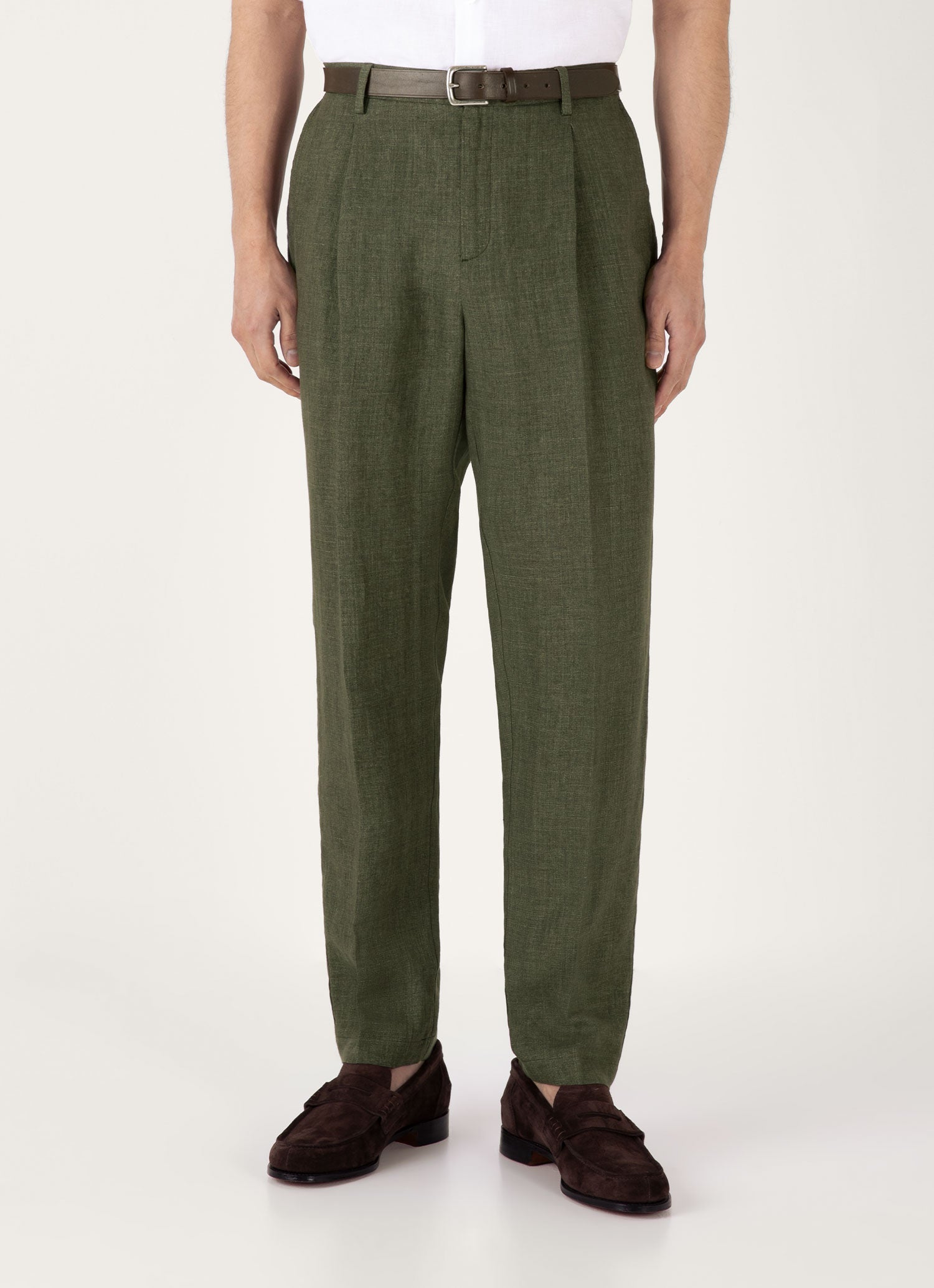 Men's Pleated Linen Trouser in Hunter Green