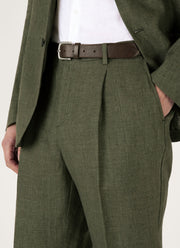 Men's Pleated Linen Trouser in Hunter Green