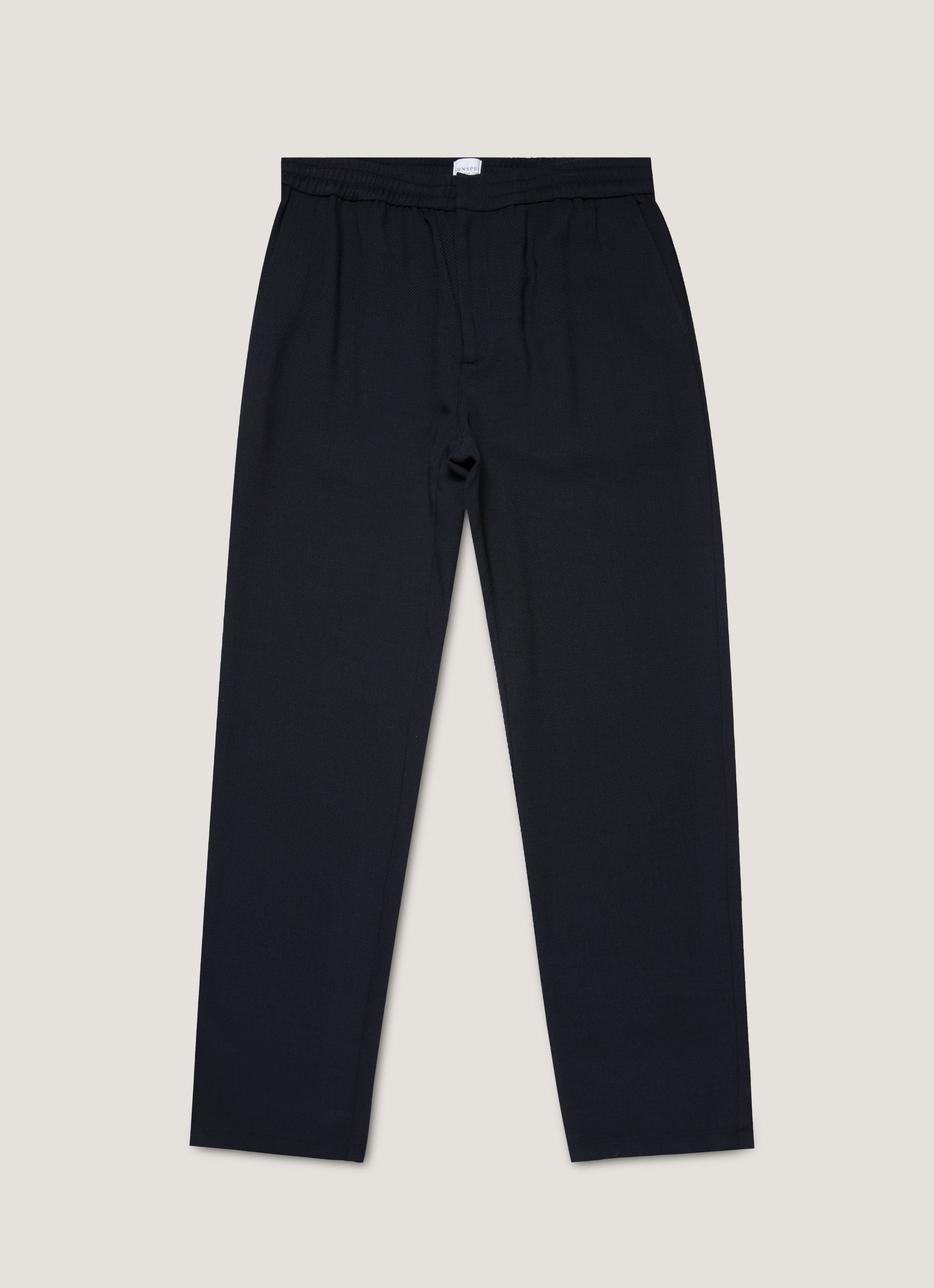 Men's Textured Wool Drawstring Trouser in Navy
