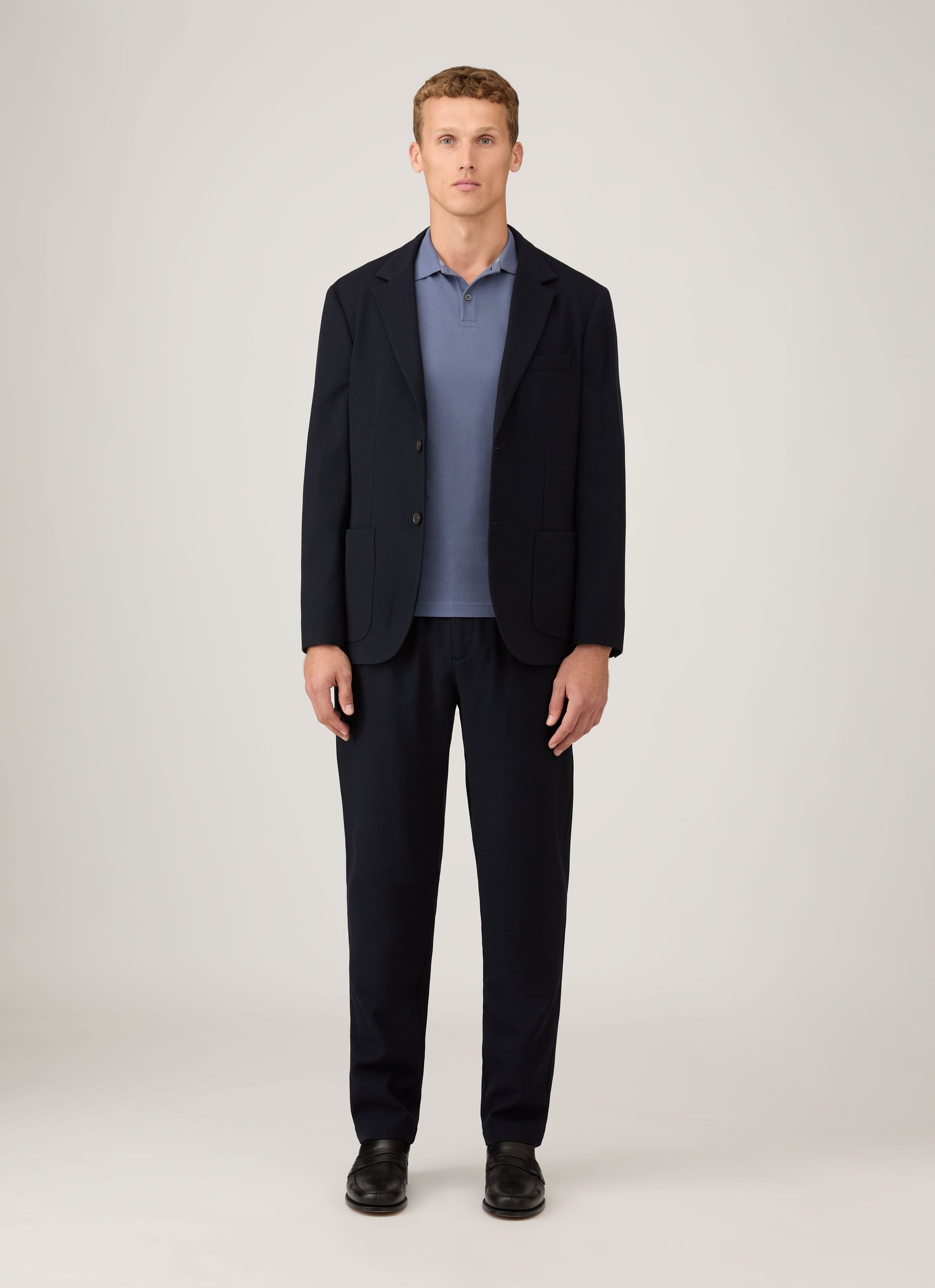 Men's Textured Wool Drawstring Trouser in Navy