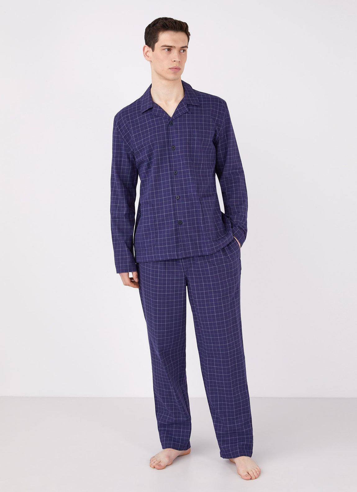 Men's Cotton Flannel Pyjama Trouser in Navy Check