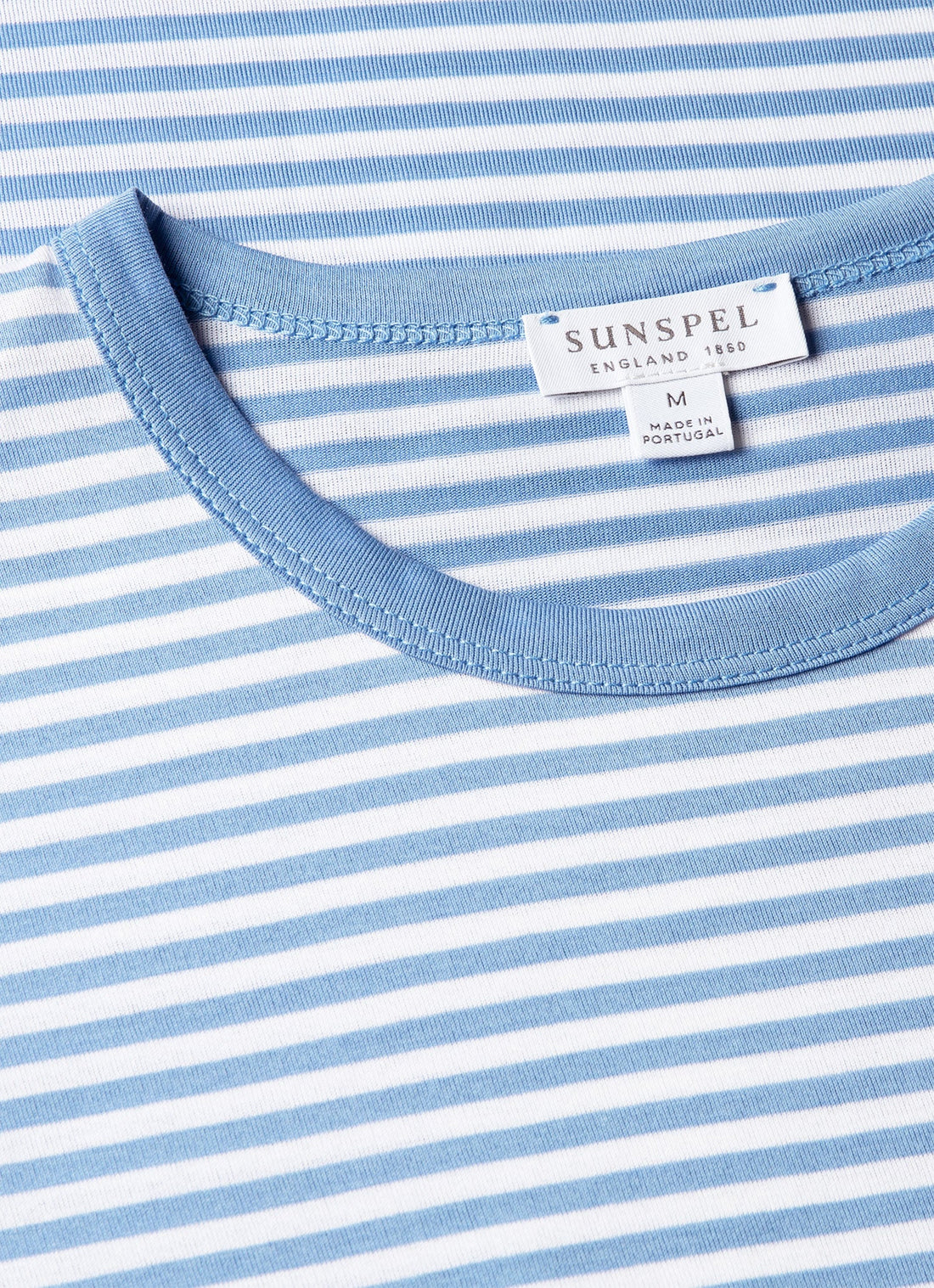 Men's Classic T-shirt in White/Azure Blue English Stripe