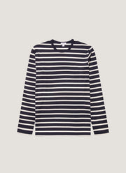 Men's Long Sleeve Classic T-shirt in Navy/Ecru Breton Stripe