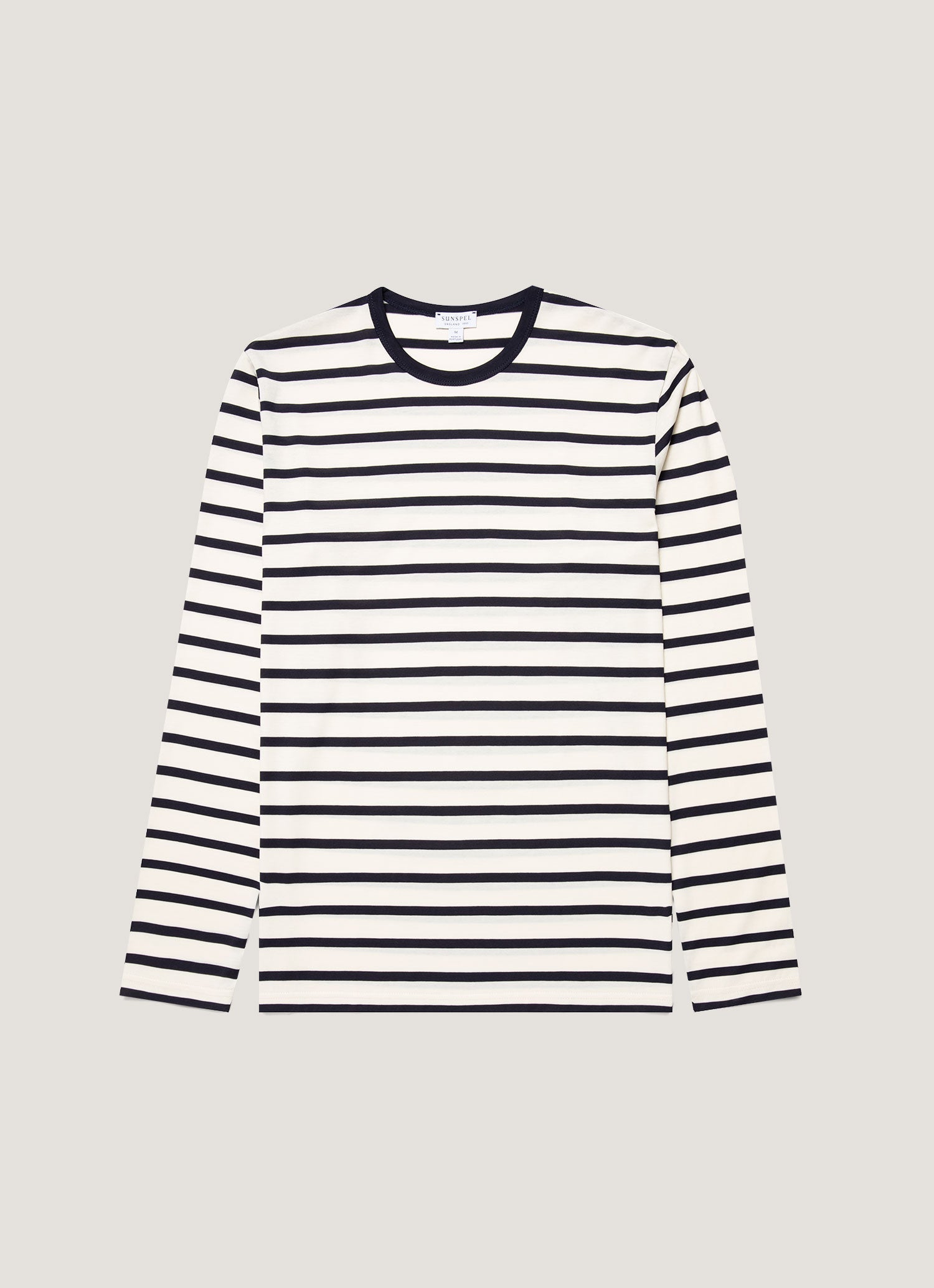 Men's Long Sleeve Classic T-shirt in Ecru/Navy Breton Stripe