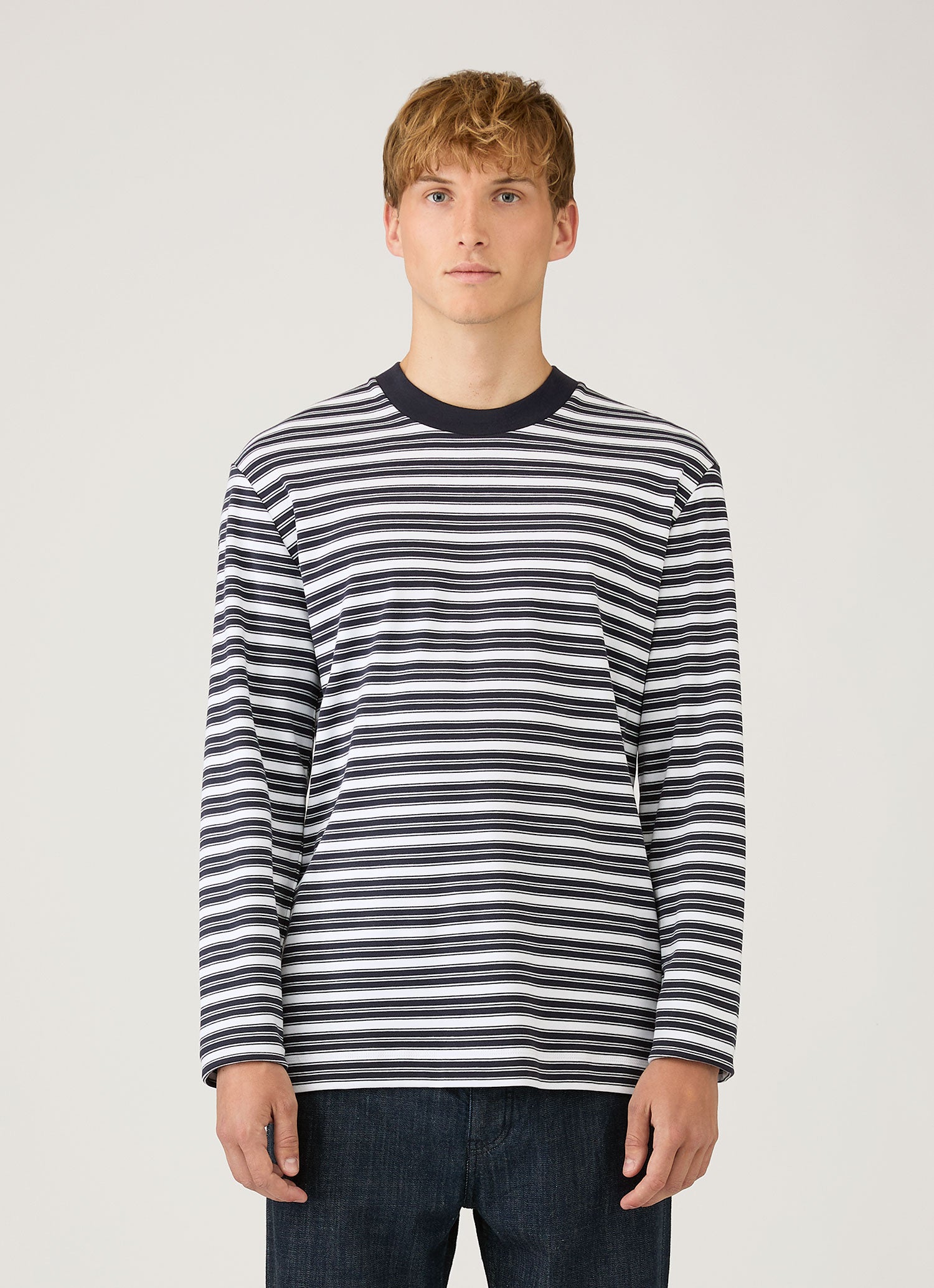 Men's Long Sleeve Heavyweight T-shirt in White/Navy