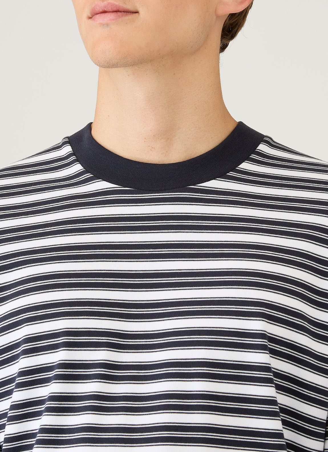 Men's Long Sleeve Heavyweight T-shirt in White/Navy