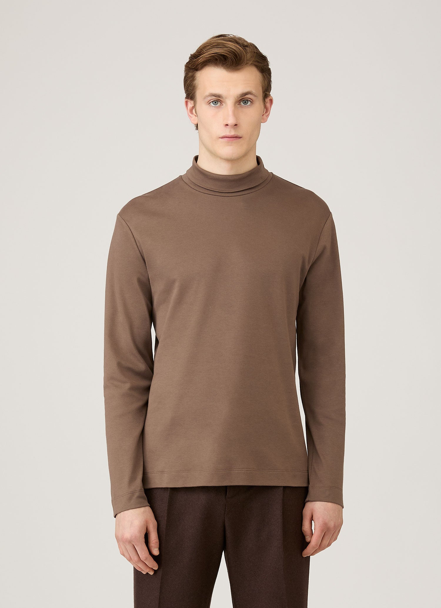 Men's Roll Neck Heavyweight T-shirt in Bark
