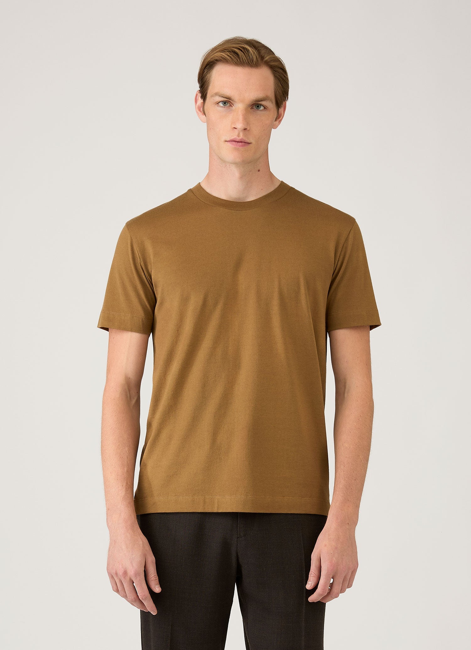 Men's Silk Cotton Cashmere T-shirt in Walnut