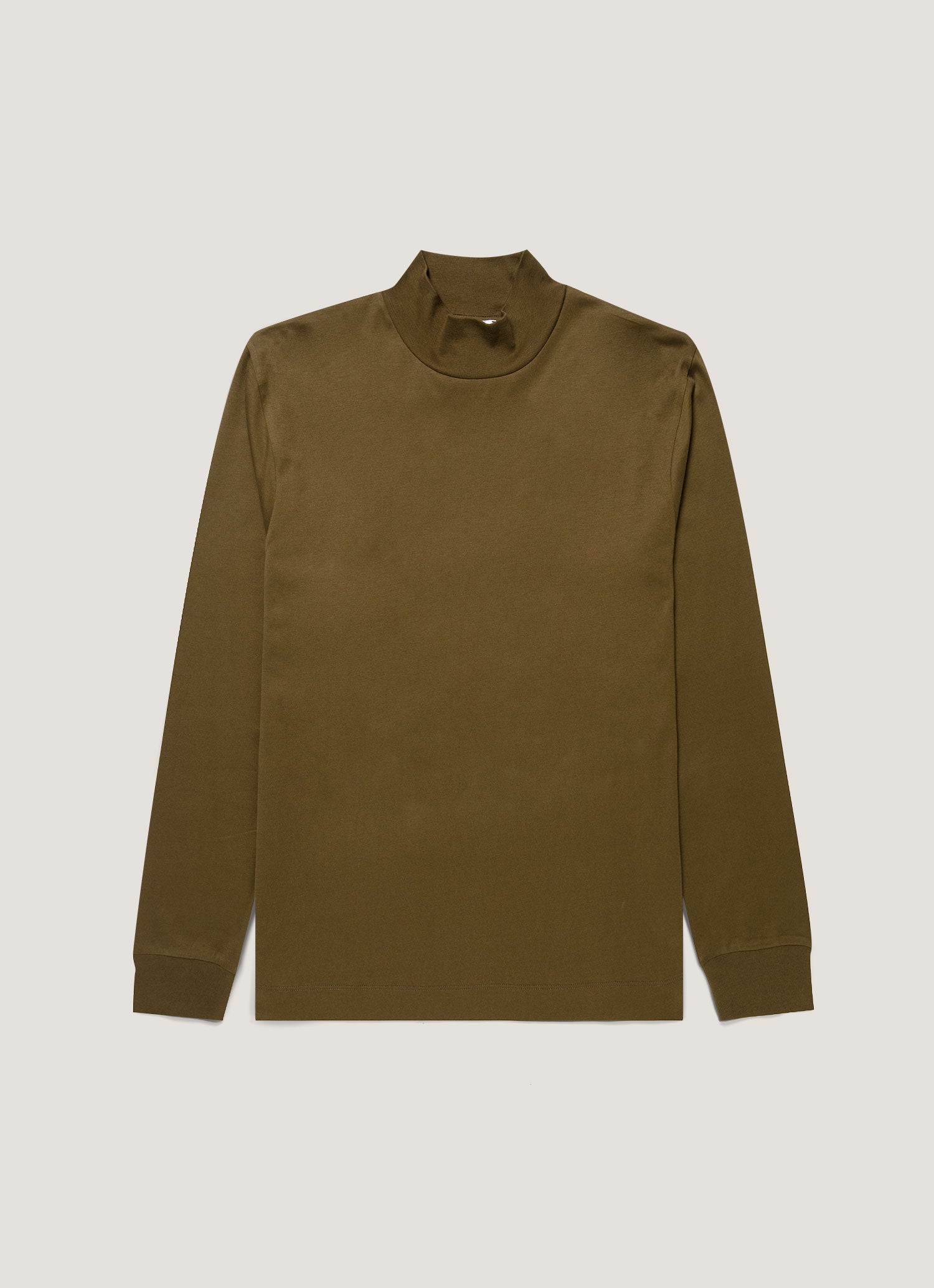 【新品未使用】LUVERO ブラウン 長袖モックネックシャツ ブラッシュドコットン ロングスリーブ モックネックTシャツ（Loden
