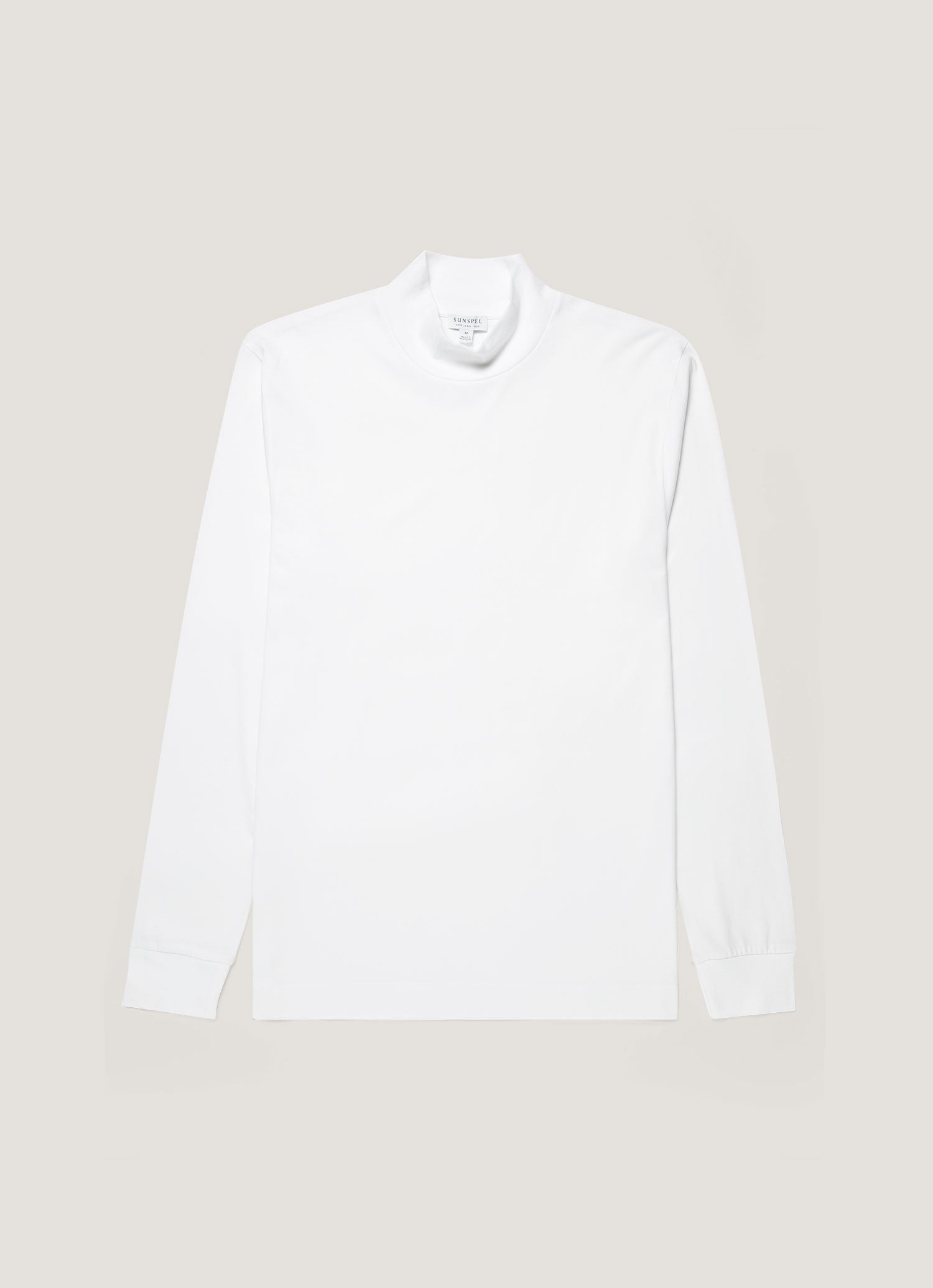 ブラッシュドコットン ロングスリーブ モックネックTシャツ（White