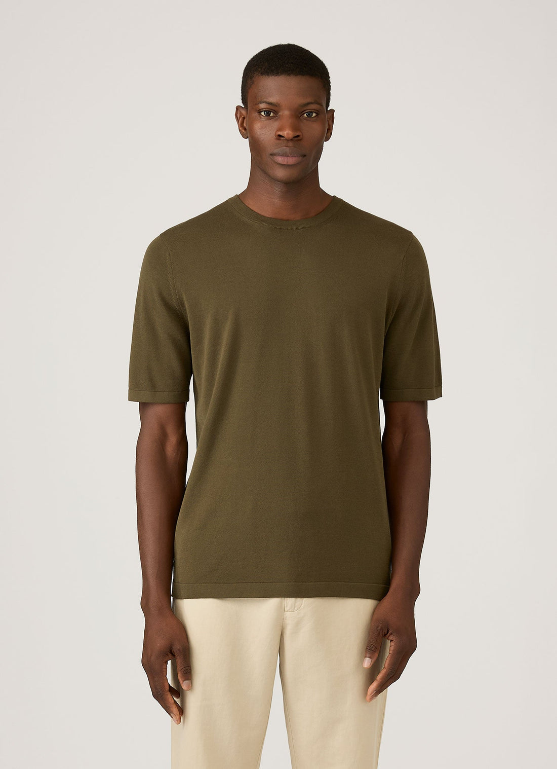 Men's Sea Island Cotton Knit T-shirt in Deep Olive