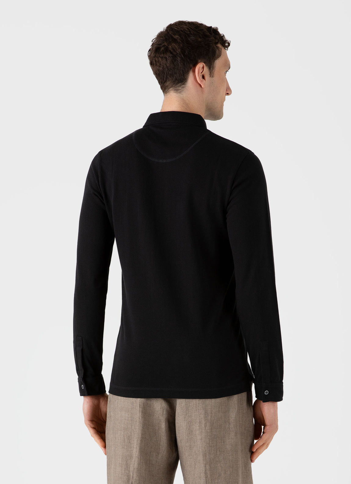 Men's WM Brown Long Sleeve Polo Shirt in Black